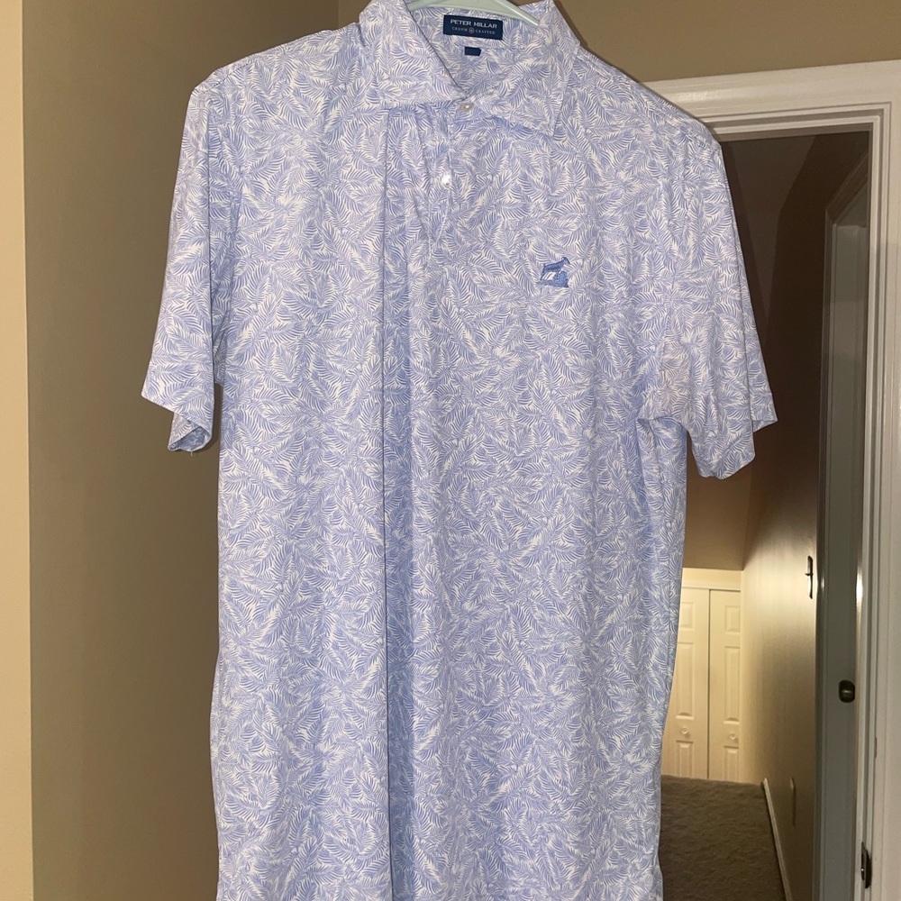 Peter Millar Light Blue Leaf Print Polo